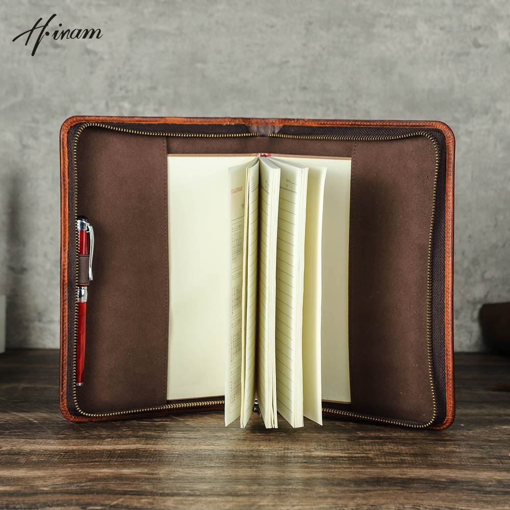 Journal Leather Hardcover - Retro prawdziwej skóry zamek błyskawiczny kopertówka